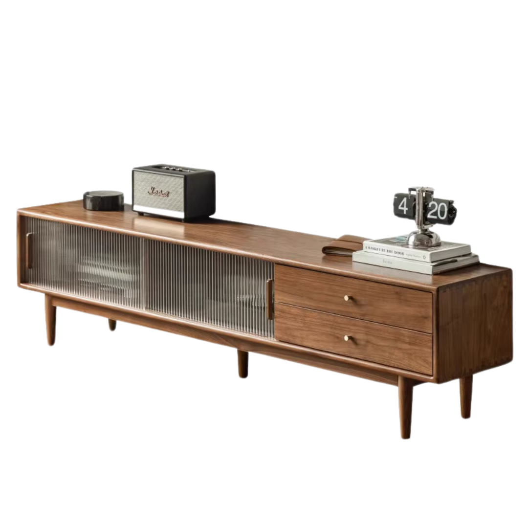 Black Walnut, Rubber, South American walnut Solid Wood Modern TV Cabinet.