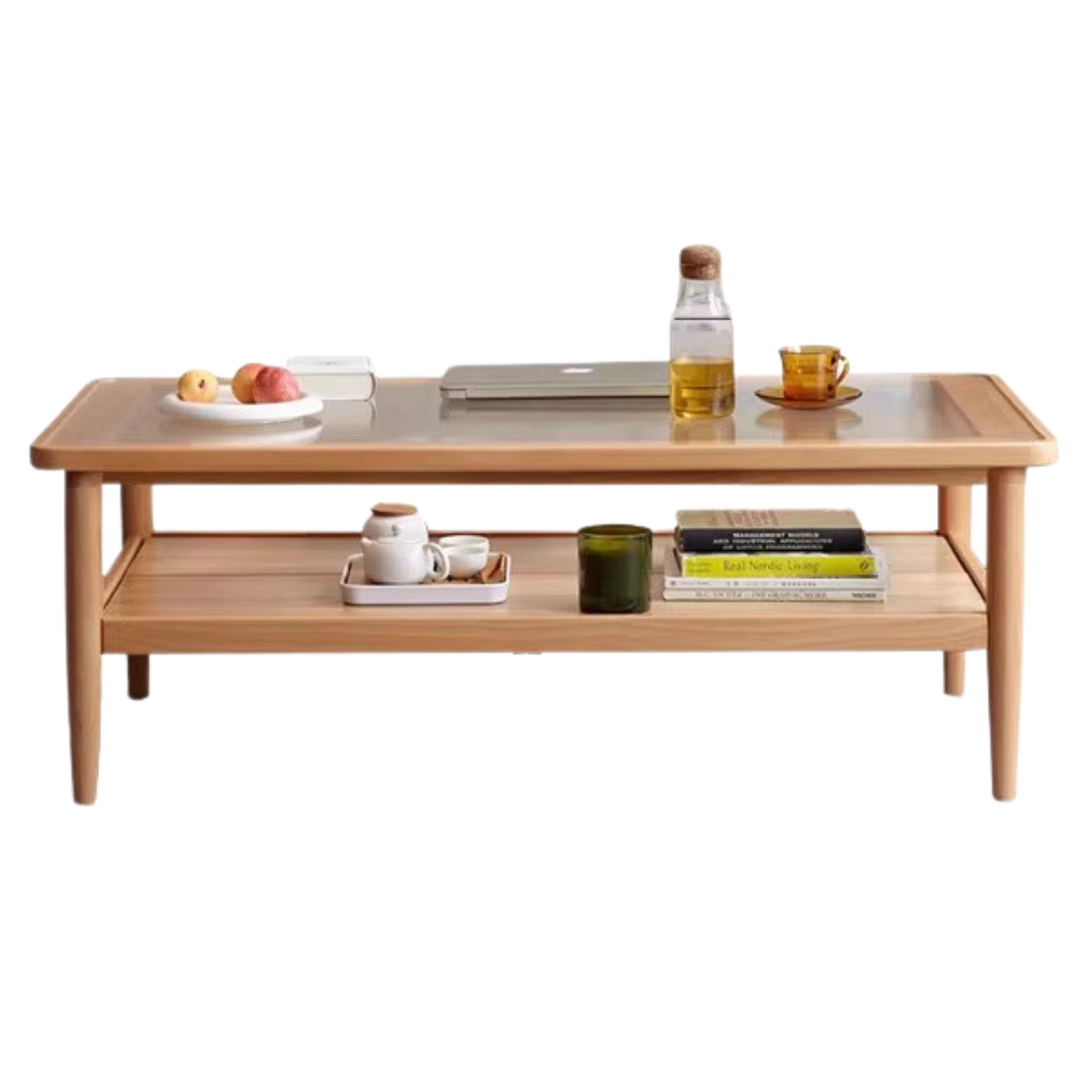 Beech Solid Wood Glass Coffee Table Nordic