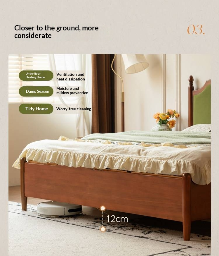 Poplar Solid Wood Box Bed — French Retro Style with Soft Backrest and Mid-Fashion Design