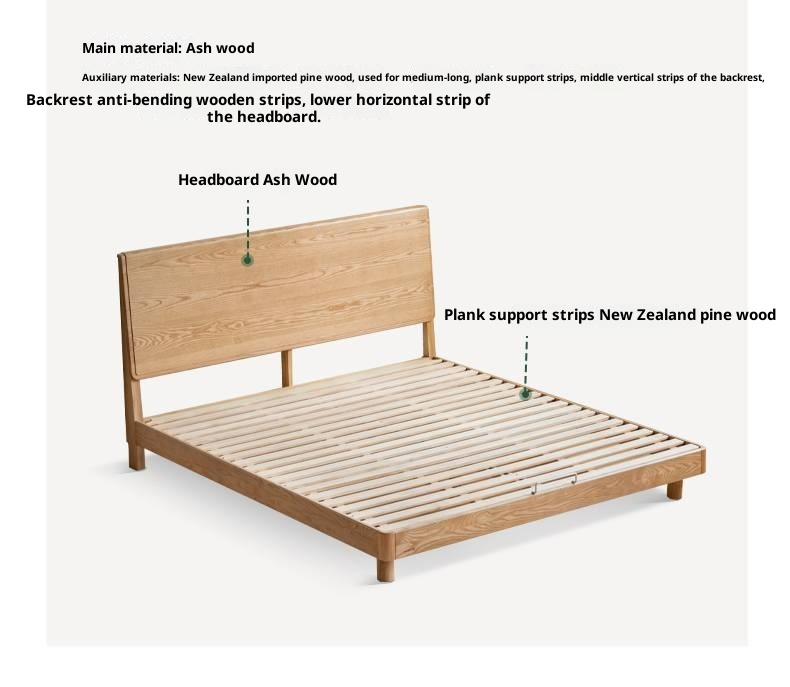 Ash Solid Wood Large Slab Bed Modern Minimalist