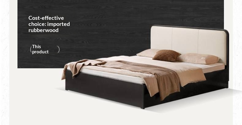Rubberwood Solid Wood Box Bed — Modern Minimalist Black Upholstered Bed with Storage and Genuine Leather