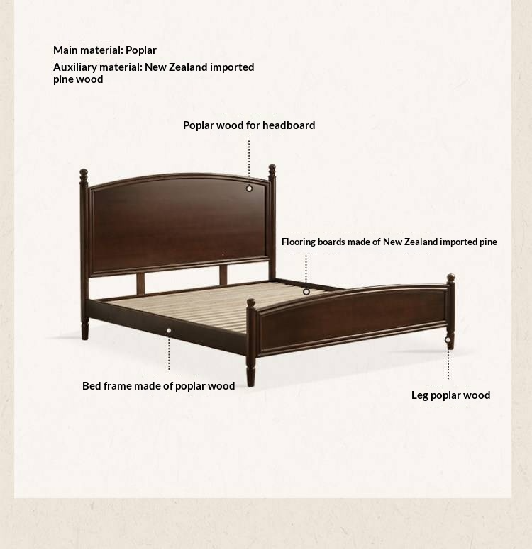 Poplar Solid Wood Bed — American Retro Style
