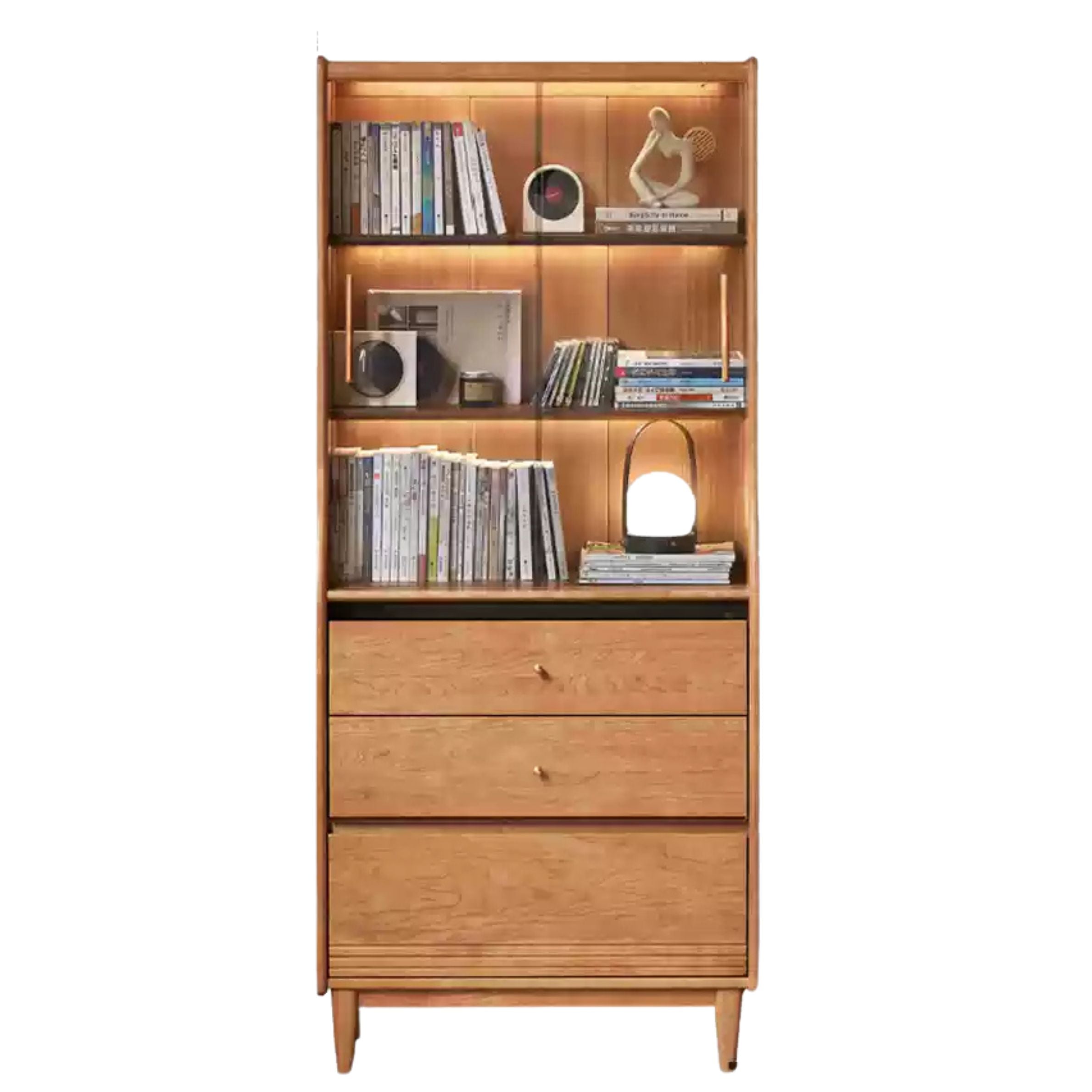Cherry Solid Wood Glass Bookcase.