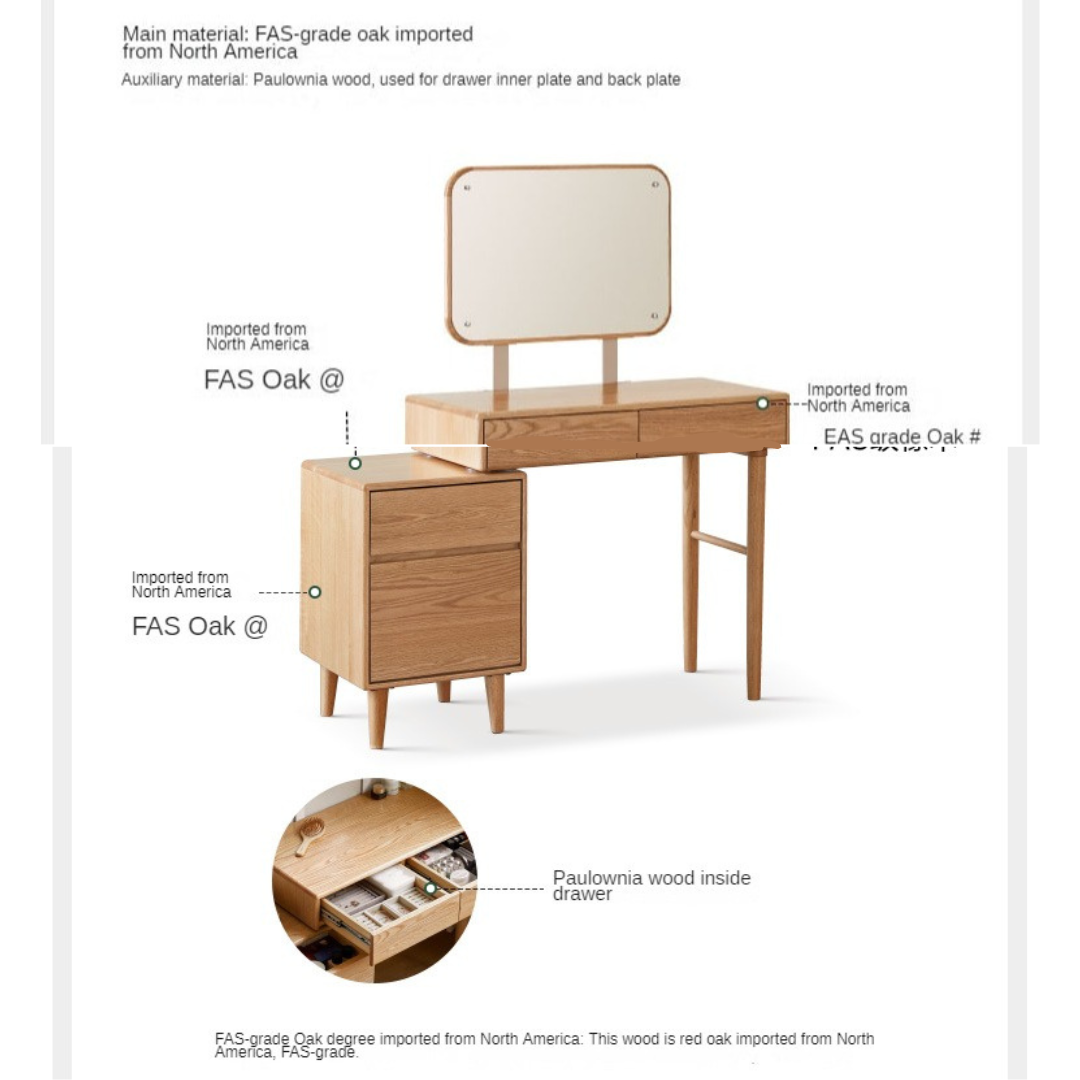 Solid Rubberwood, Oak, Beech Solid Wood Retractable Dressing Table Modern.