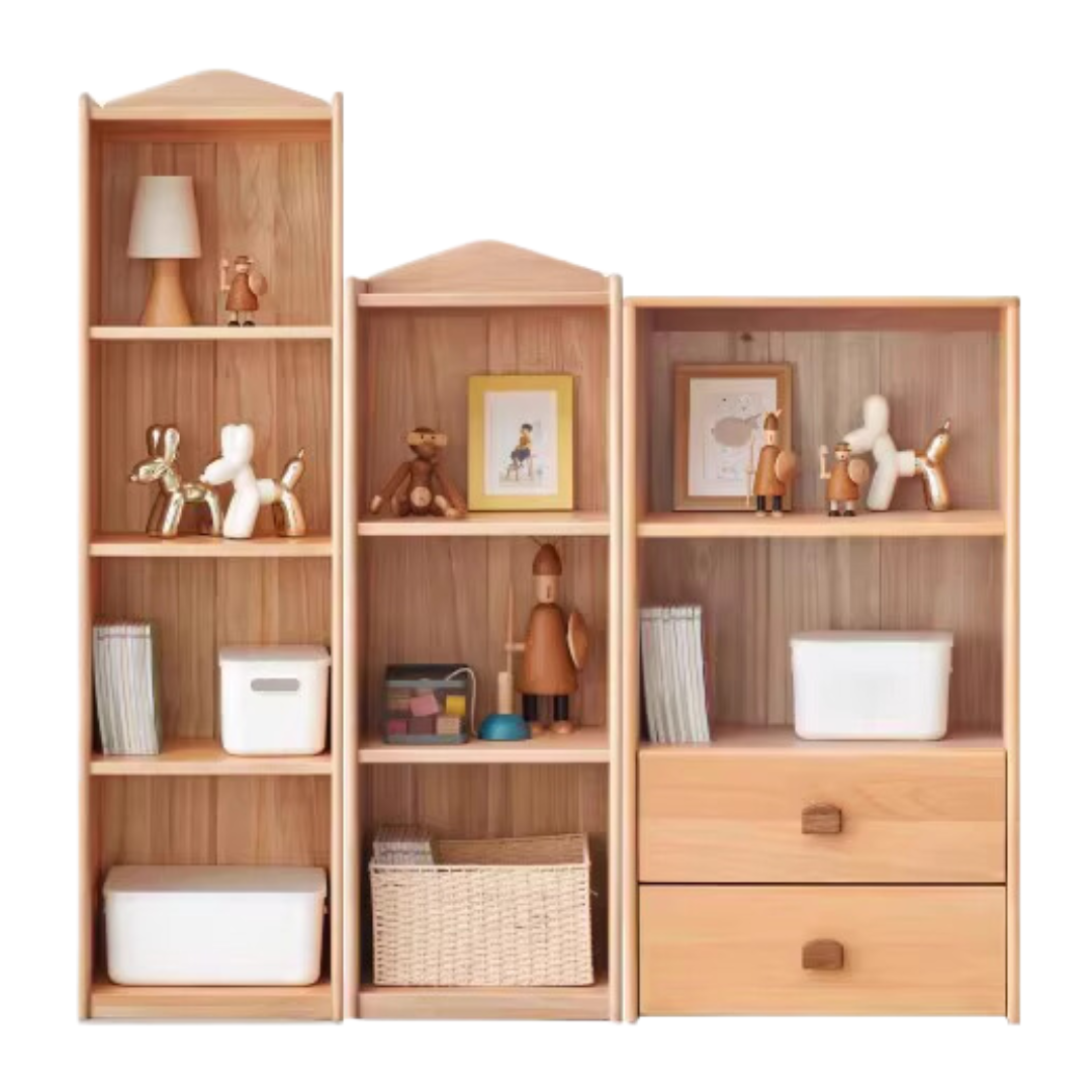 Beech Solid Wood Combination Bookshelf, Cabinet
