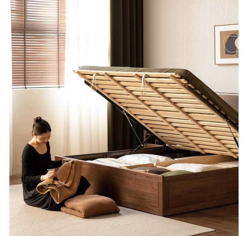 Black Walnut Solid Wood Box Bed — Luxury Multifunctional Storage Bed