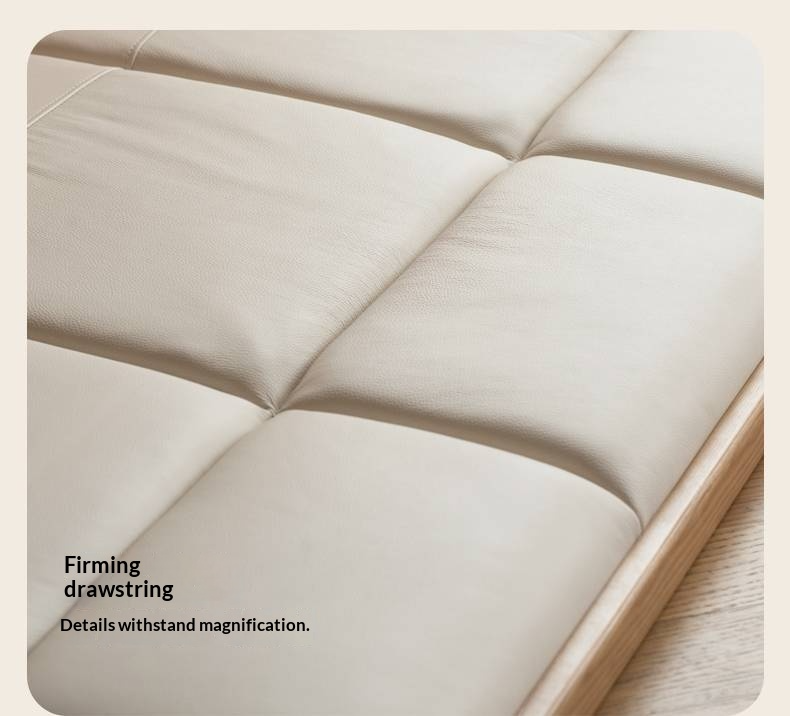 Ash Solid Wood Bed with Top Grain Cowhide Upholstery in Modern Minimalist Style