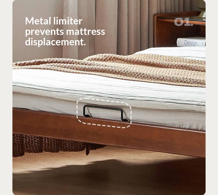 Poplar Solid Wood Bed — Vintage Style with Soft Backrest, Genuine Leather and Edge Finish