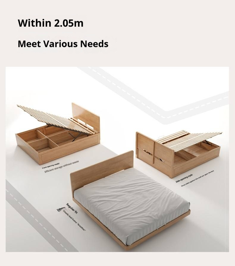 Oak, Beech Solid Wood Box Bed — Minimalist Side-Opening Storage Bed