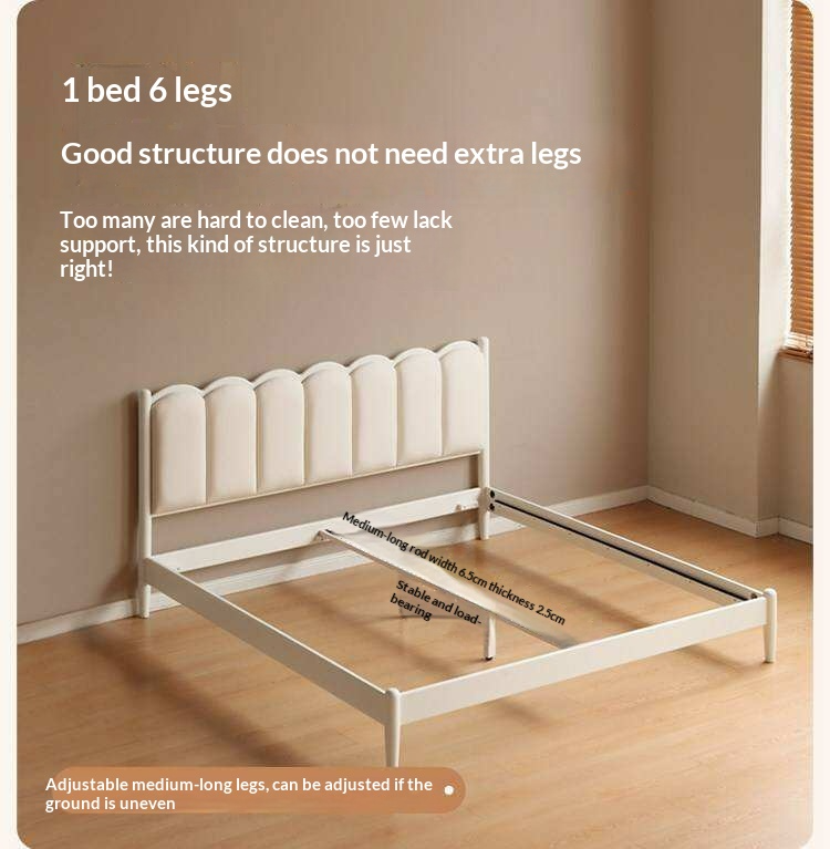 Rubberwood Solid Wood Upholstered Bed with Scalloped Headboard, French Cream Style