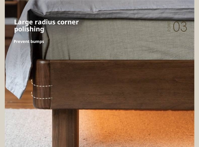 Black Walnut, Oak Solid Wood Italian Light Luxury Genuine Leather Soft Headboard Luminous Bed