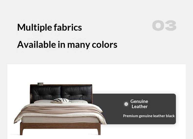 Black Walnut, Sandalwood Solid Wood Bed — Genuine Leather Upholstered, Simple Luxury Design