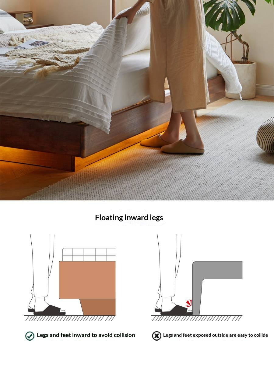 Black Walnut, Sandalwood Solid Wood Box Bed — Luxury Floating Bed with Glow-in-the-Dark Features