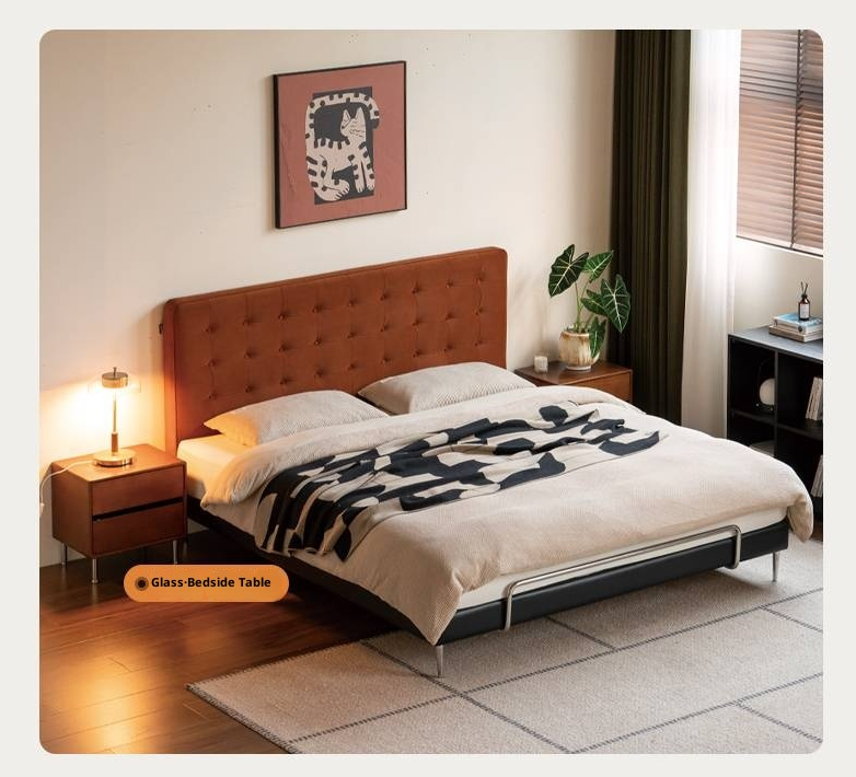 Fabric Velvet Soft Bed Bauhaus Vintage Style