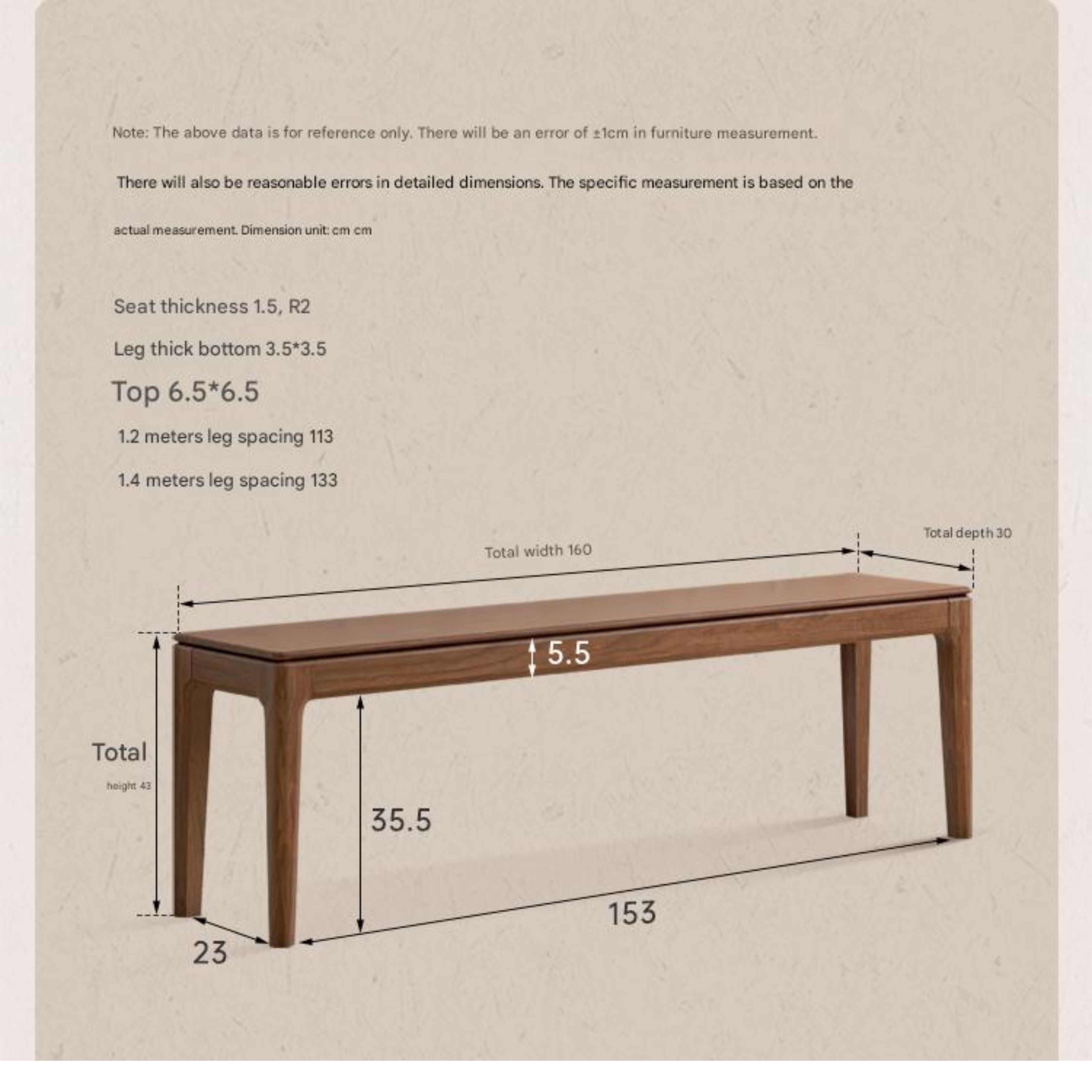Black Walnut Solid Wood Nordic Long Bench