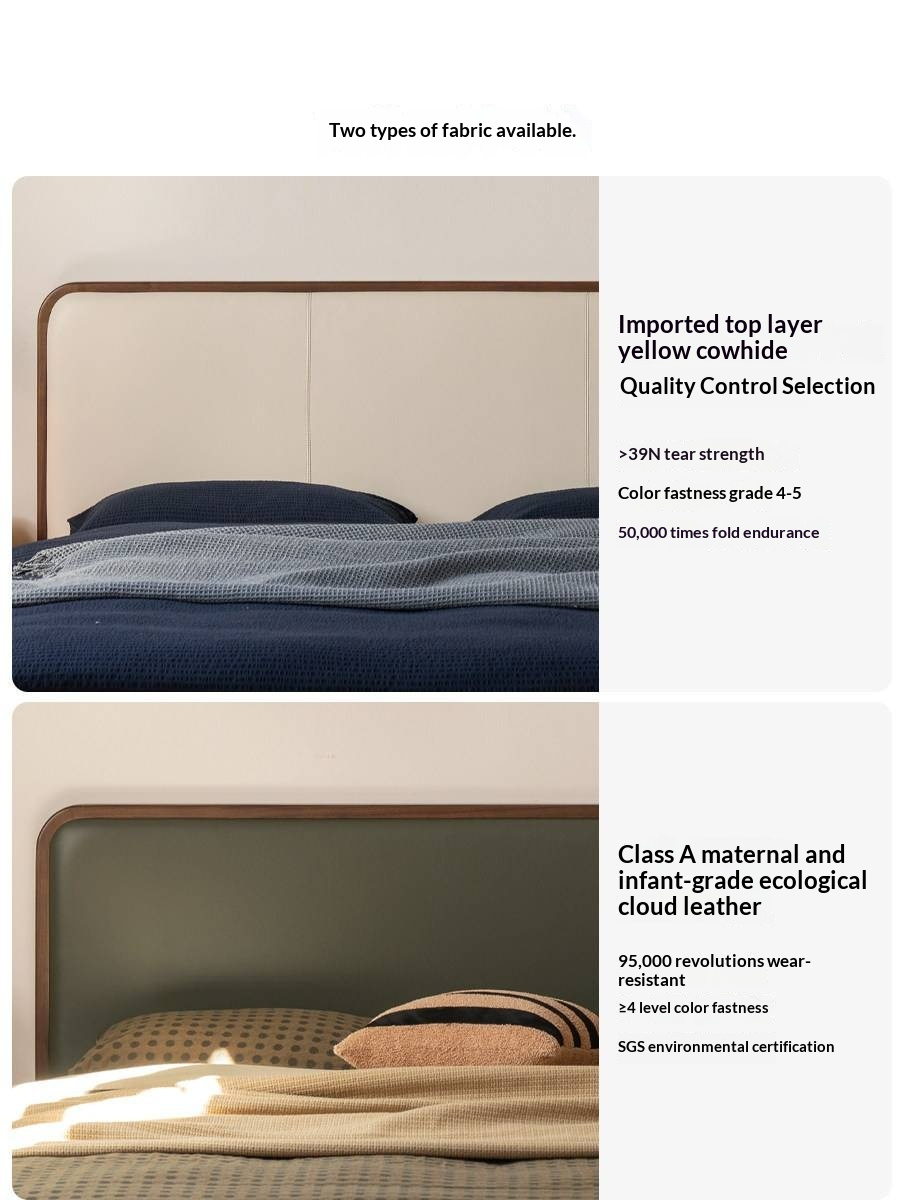 Black Walnut Solid Wood Box Bed — Soft Headboard, Italian Light Luxury Genuine Leather Bed