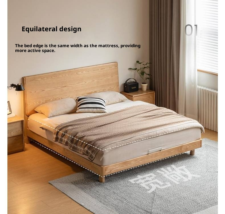 Ash Solid Wood Large Slab Bed Modern Minimalist