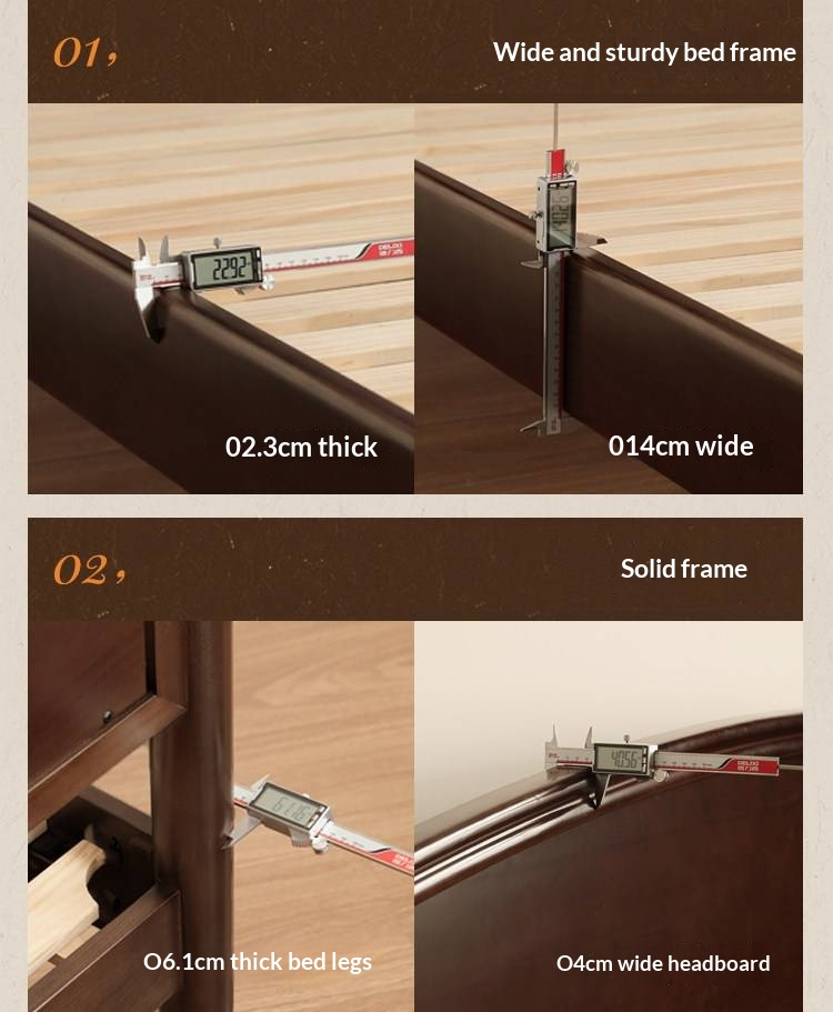 Poplar Solid Wood Bed — American Retro Style