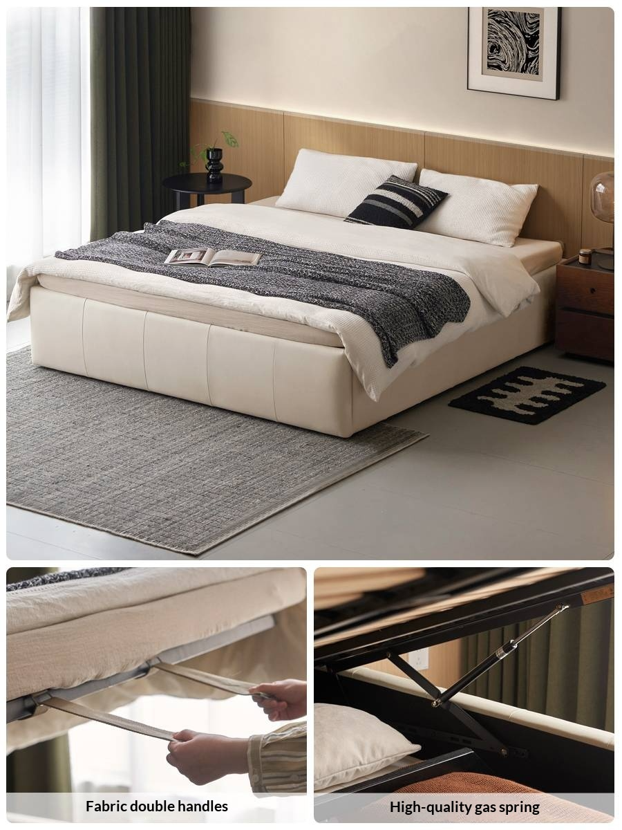 Genuine Leather Luxury Platform Box Bed, Headboard-Free Bed