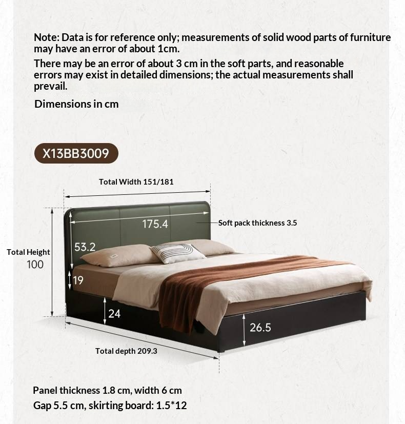 Rubberwood Solid Wood Box Bed — Modern Minimalist Black Upholstered Bed with Storage and Genuine Leather