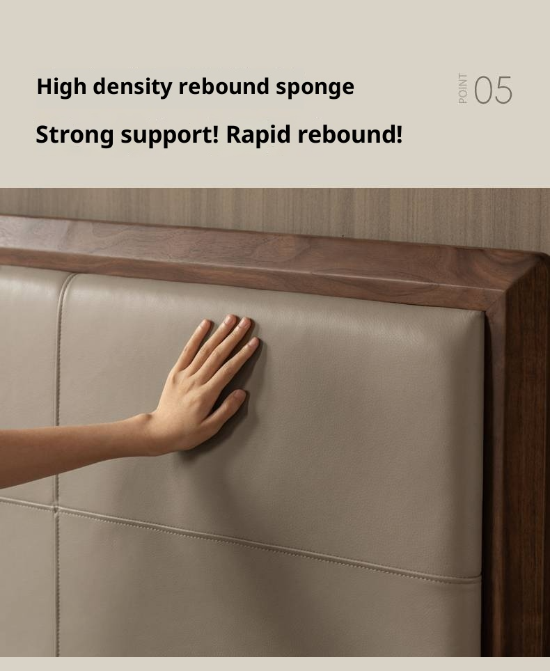 Black Walnut, Oak Solid Wood Italian Light Luxury Genuine Leather Soft Headboard Luminous Bed