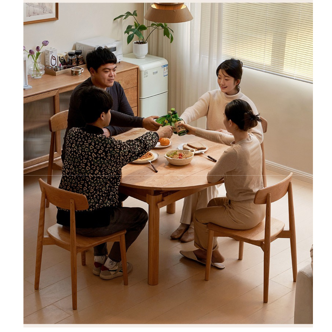 Cherry Solid Wood Retractable Folding Round Table