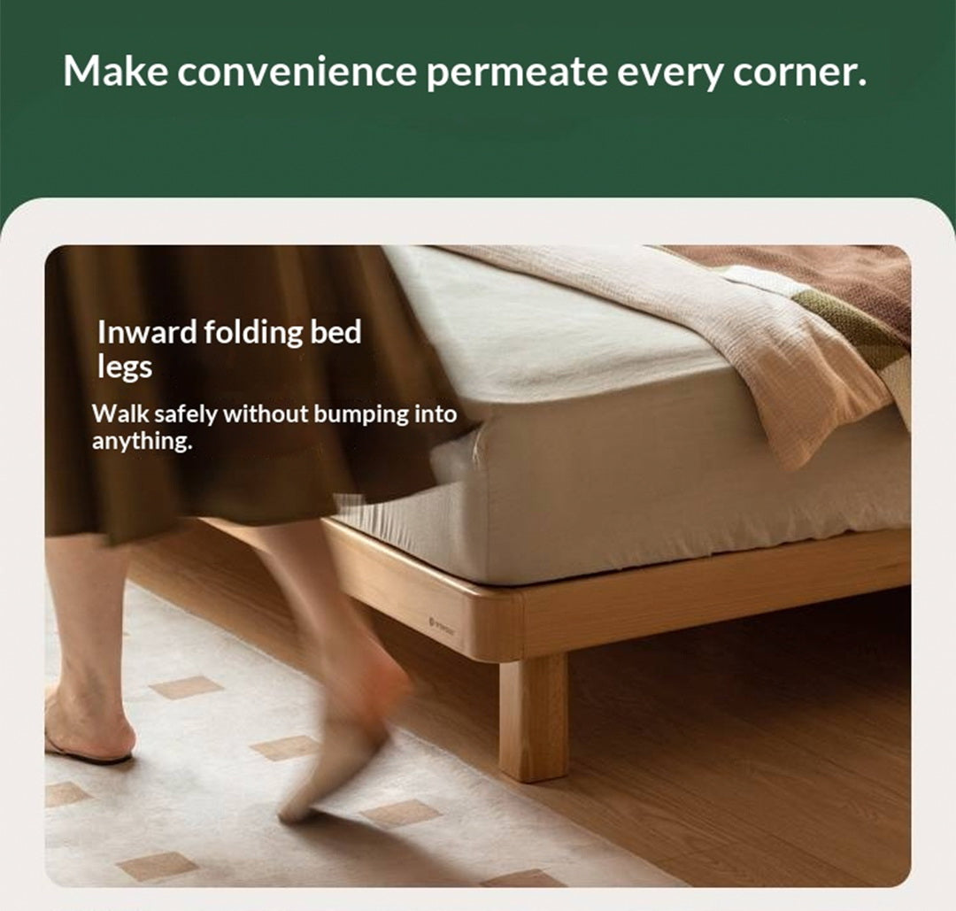 Beech, Rubberwood Solid Wood Platform Bed, Headboard-Free Bed with Flat Edge