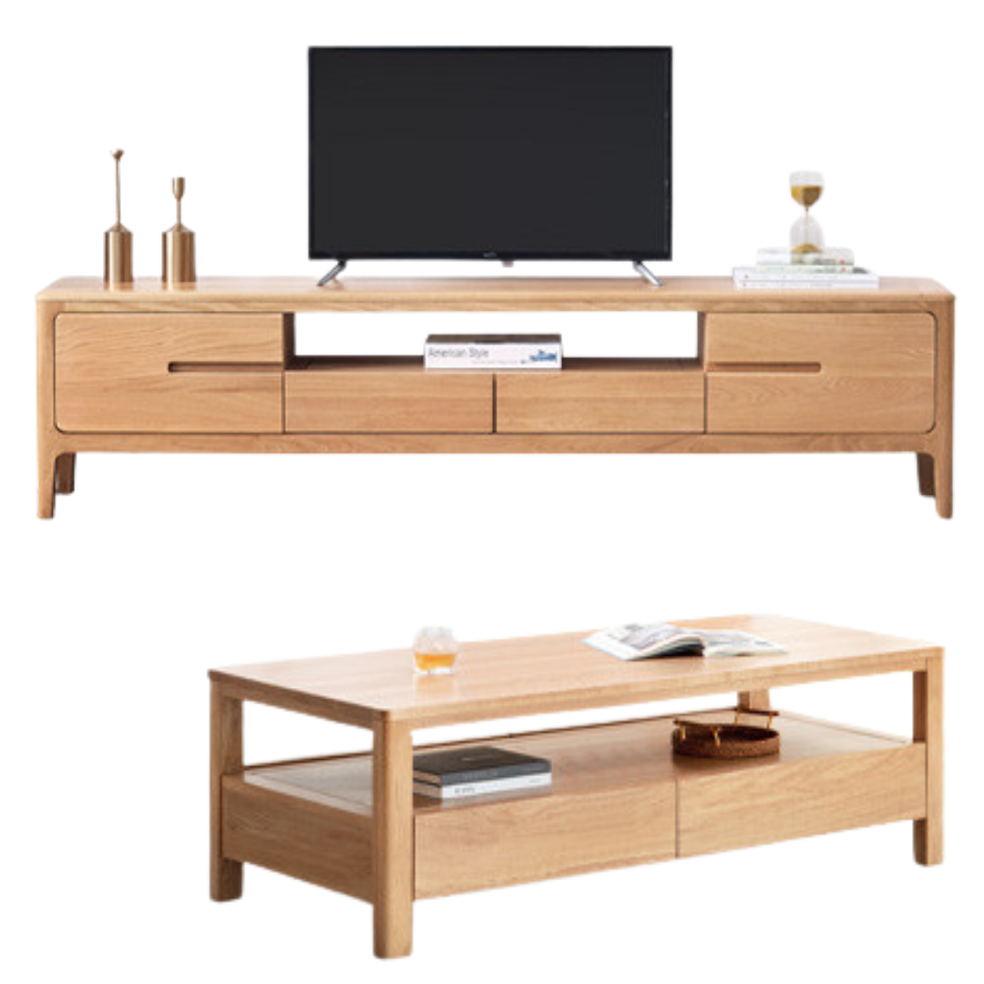 Oak, Solid Rubberwood Modern TV Stand