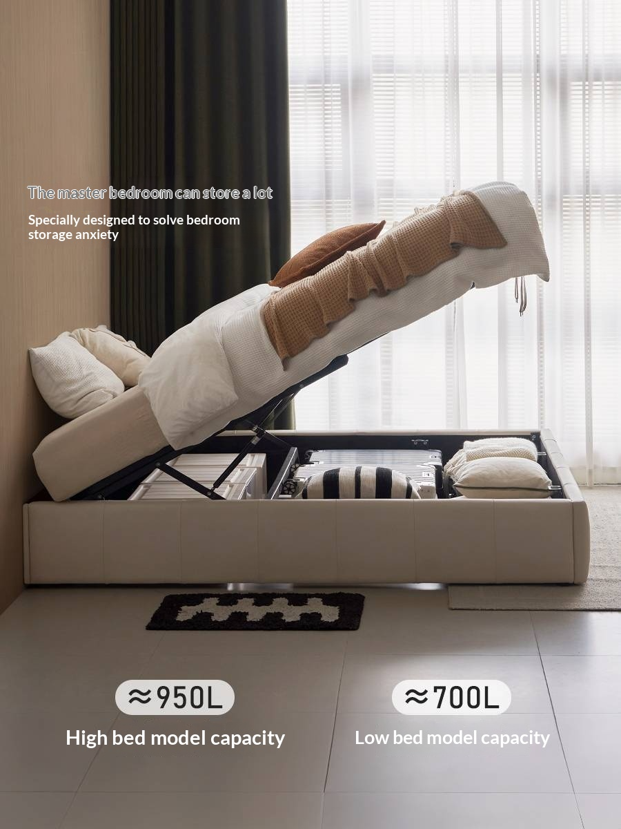 Genuine Leather Luxury Platform Box Bed, Headboard-Free Bed