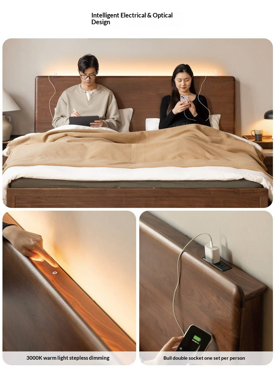 Black Walnut Solid Wood Box Bed — Luxury Multifunctional Storage Bed