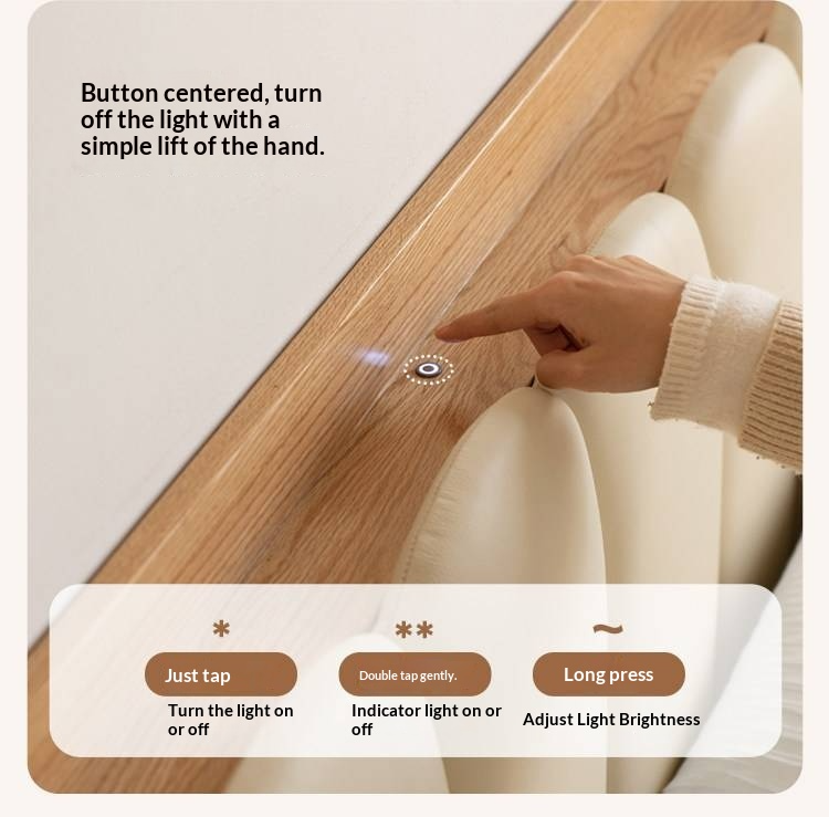 Oak Solid Wood Box Bed — Suspension and Upholstered with Genuine Leather Piano Key Design