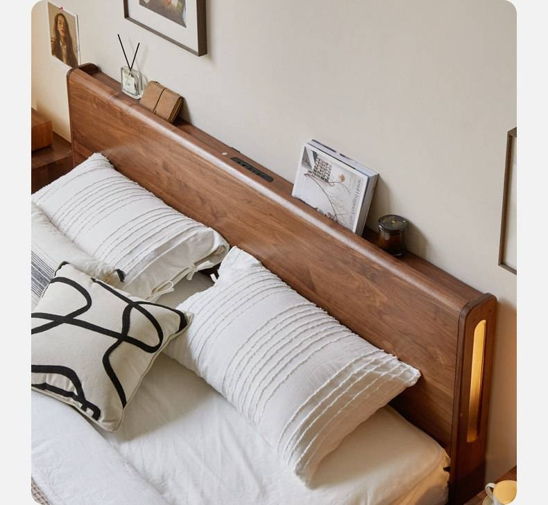 Black Walnut, Sandalwood Solid Wood Box Bed — Luxury Floating Bed with Glow-in-the-Dark Features