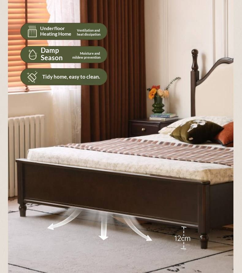 Poplar Solid Wood Box Bed — American Style Vintage with Soft Backrest