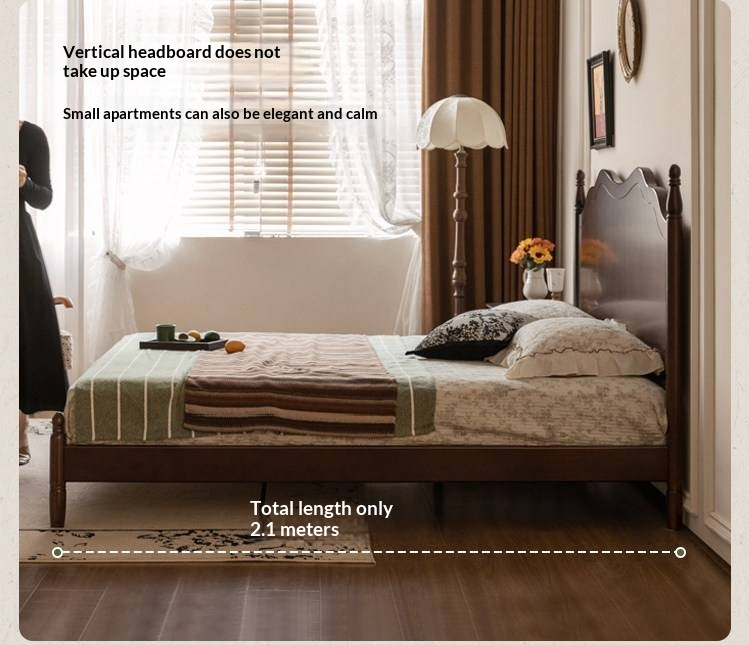 Poplar Solid Wood Bed — French Retro Style with Mid-Fashion Design