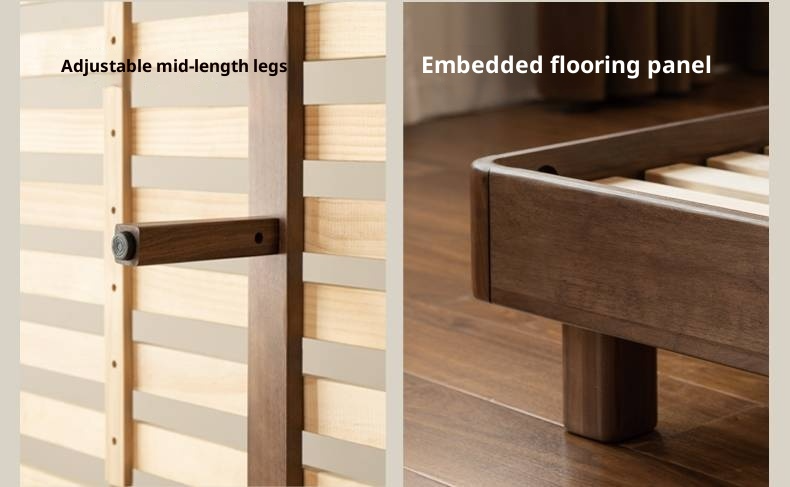 Black Walnut, Oak Solid Wood Italian Light Luxury Genuine Leather Soft Headboard Luminous Bed