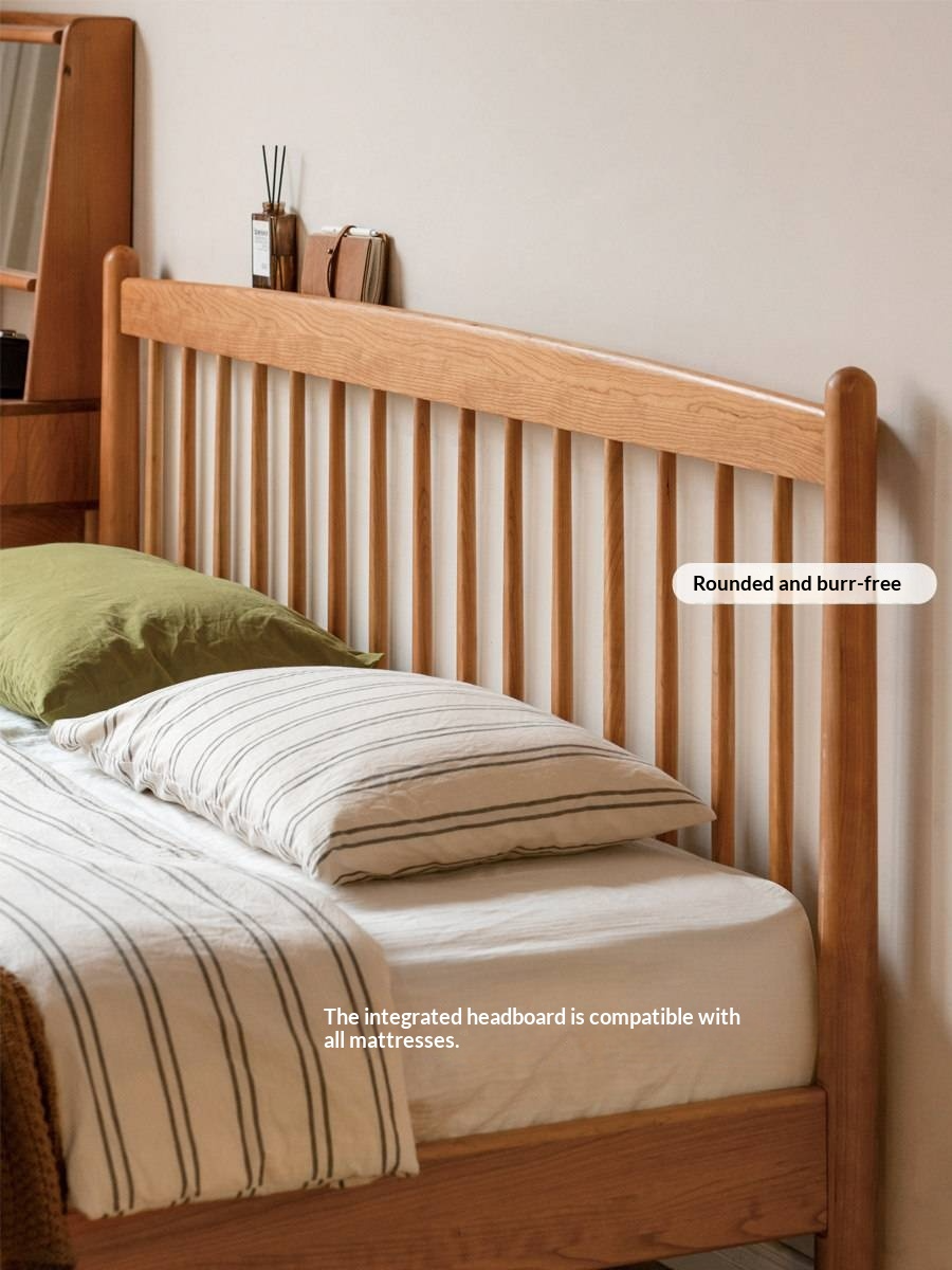 Cherry Solid Wood Bed — Simple Vintage Harp Style Bed