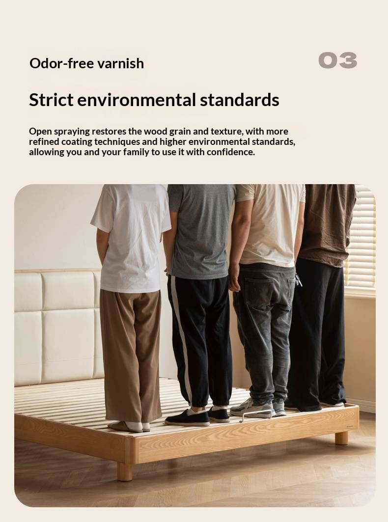 Ash Solid Wood Bed with Top Grain Cowhide Upholstery in Modern Minimalist Style