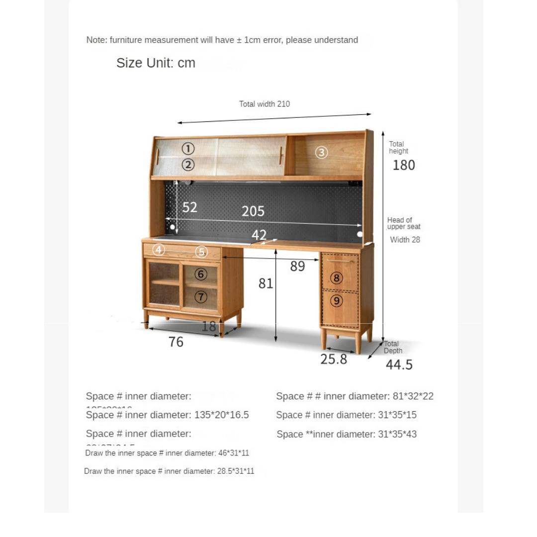 Cherry, Oak Solid Wood, Solid RubberWood Japanese Style Buffet Cabinet