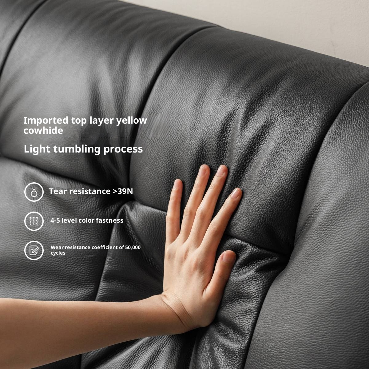 Genuine Leather Black Light Luxury Soft Box Bed