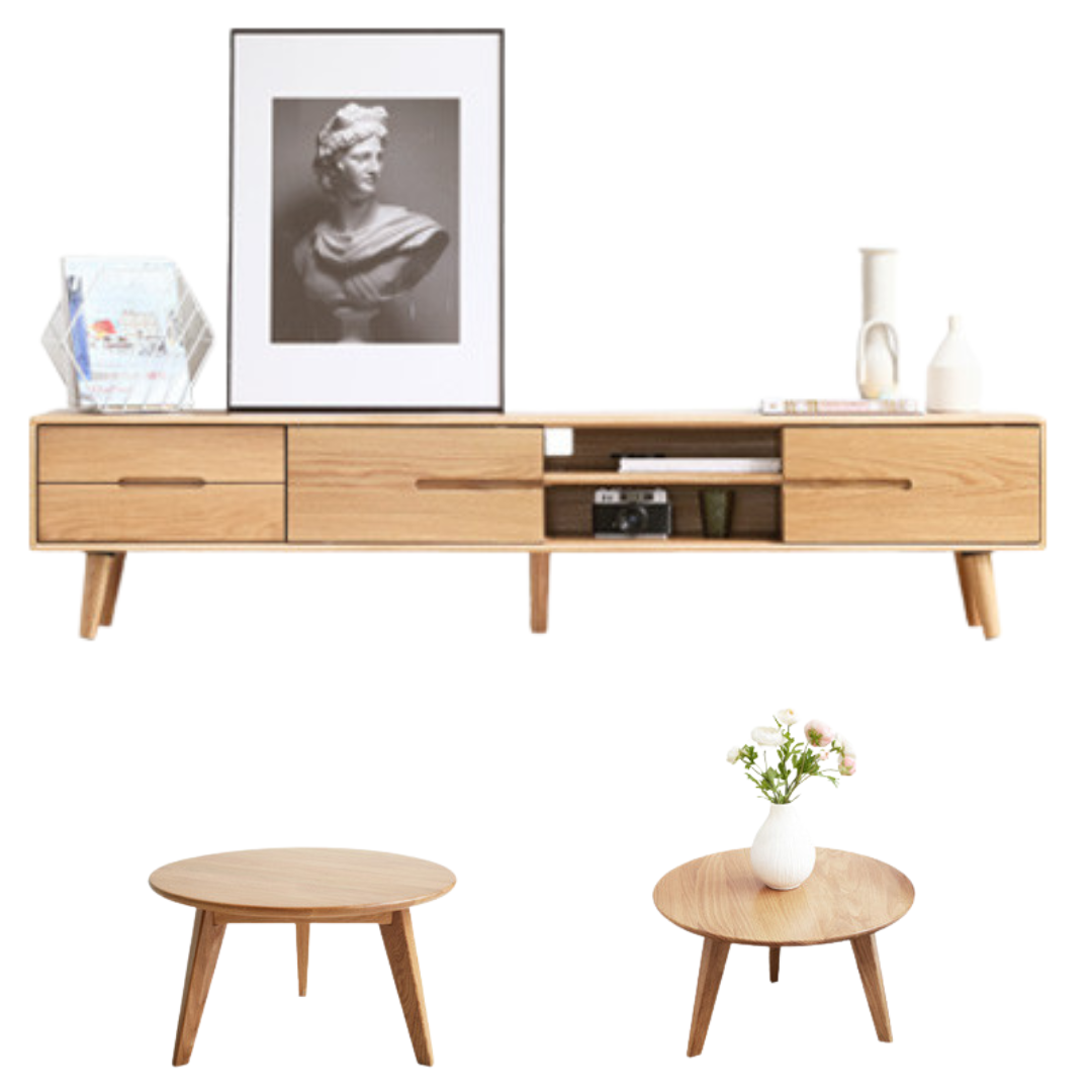 Oak Solid Wood TV Stand Sliding Doors: