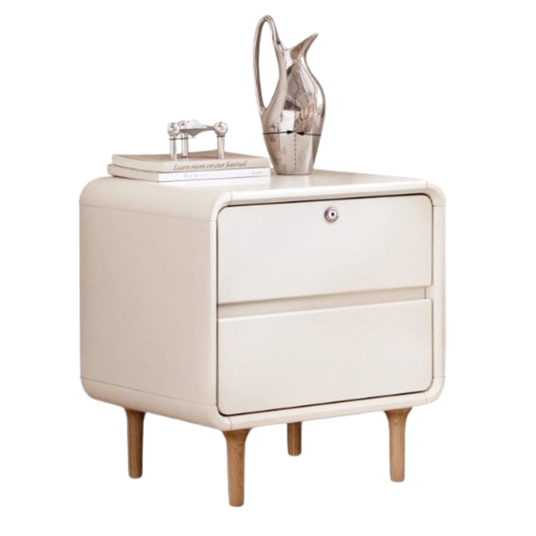 Solid Rubberwood Creamy Candy Style Nightstand.
