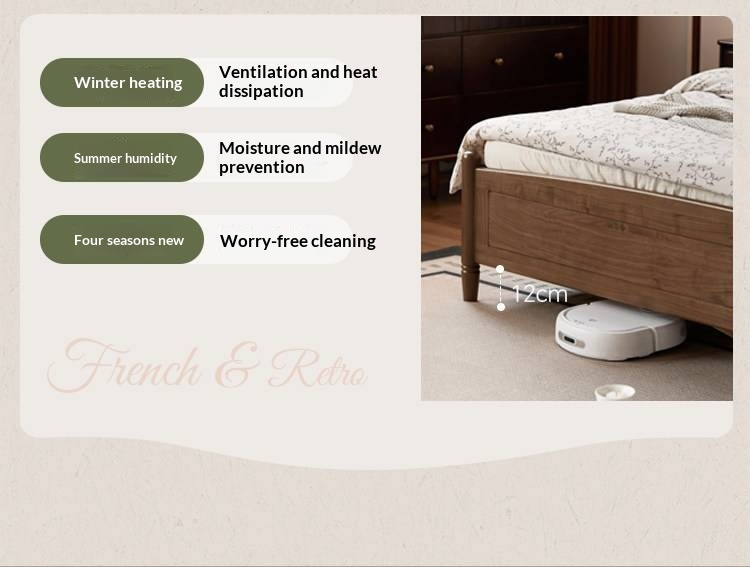 Black Walnut Solid Wood Box Bed — French Retro Style with Genuine Leather and Piano Key Design