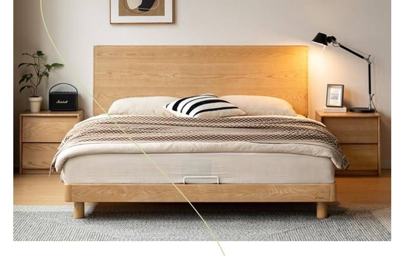 Ash Solid Wood Large Slab Bed Modern Minimalist