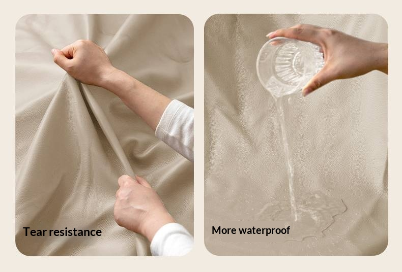 Ash Solid Wood Bed with Top Grain Cowhide Upholstery in Modern Minimalist Style