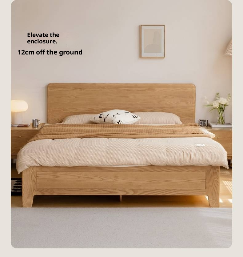 Ash, Oak Solid Wood Modern Minimalist High Box Bed