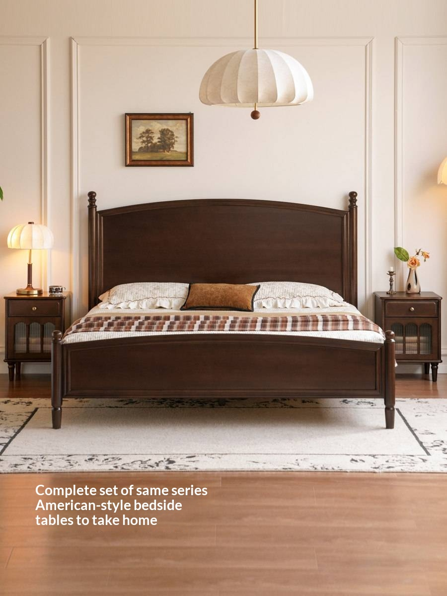 Poplar Solid Wood Bed — American Retro Style