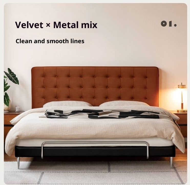 Fabric Velvet Soft Bed Bauhaus Vintage Style