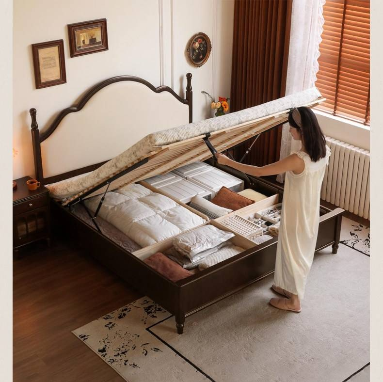 Poplar Solid Wood Box Bed — American Style Vintage with Soft Backrest