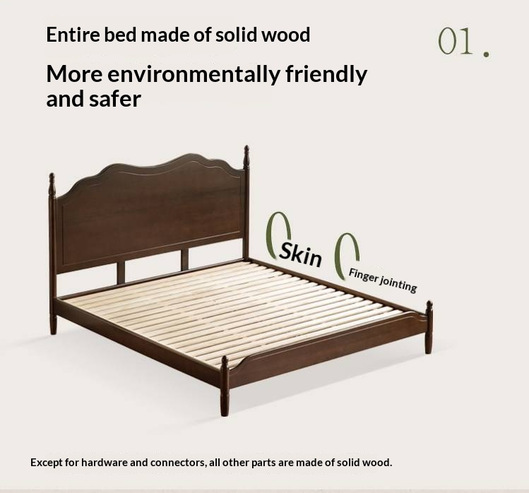 Poplar Solid Wood Bed — French Retro Style with Mid-Fashion Design