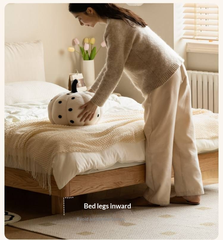 Oak Solid Wood Bed — Cream Style Upholstered Suspended Luminous Bed